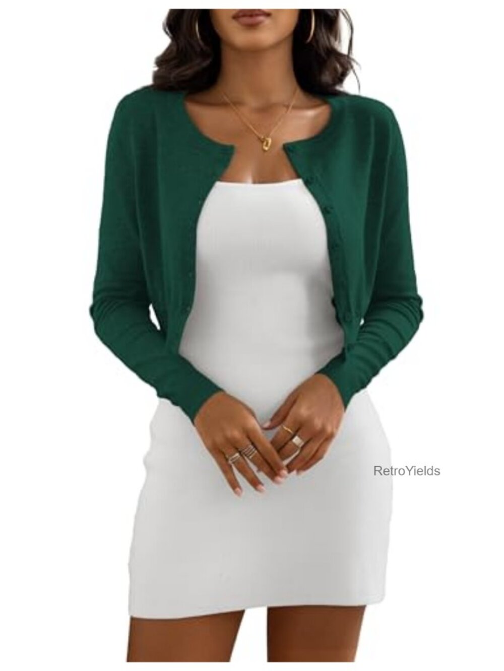 Cropped Cardigan Sweater Crew Neck Knit Bolero Shrug Button-Up